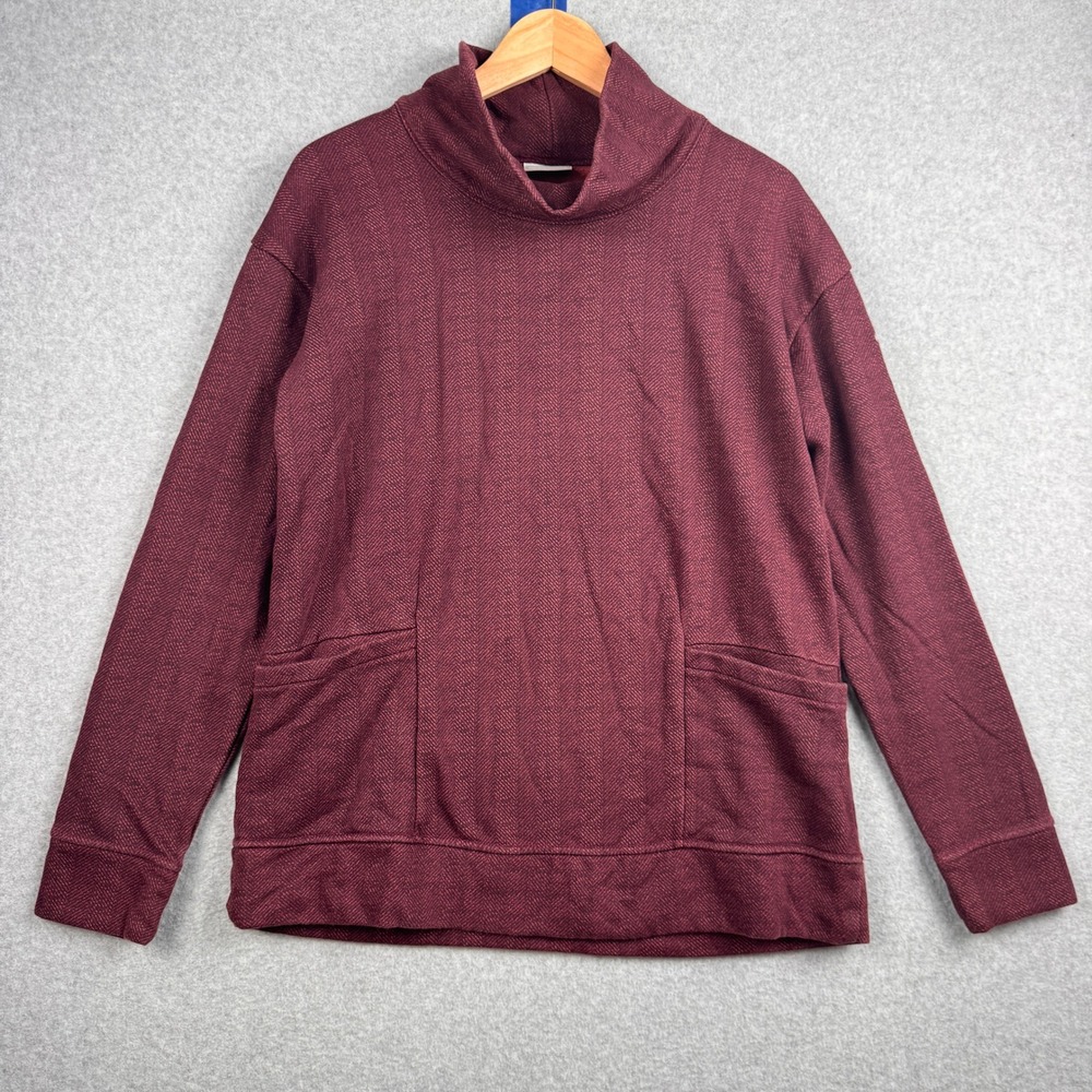 Columbia Pullover Cowl Neck Womens Large Burgundy Herringbone Sweatshirt